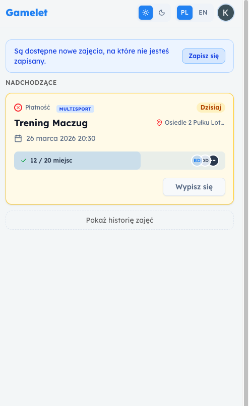 Moje zapisy — lista zapisów
