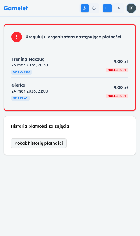 Płatności uczestnika