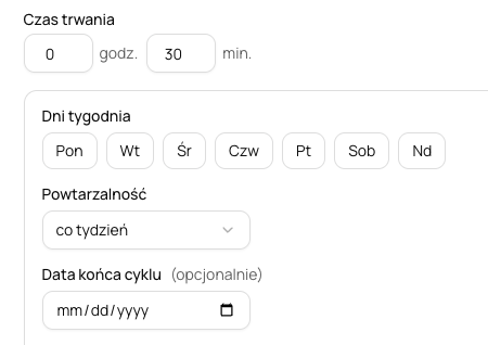 Opcje zajęć cyklicznych